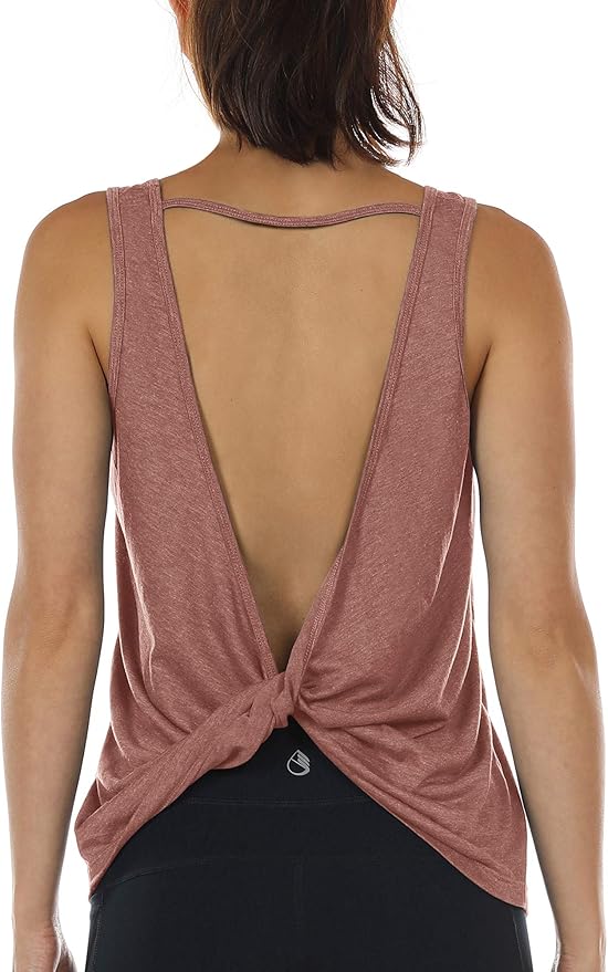 icyzone Women's Open Back High Neck Workout Athletic Gym Tank Tops