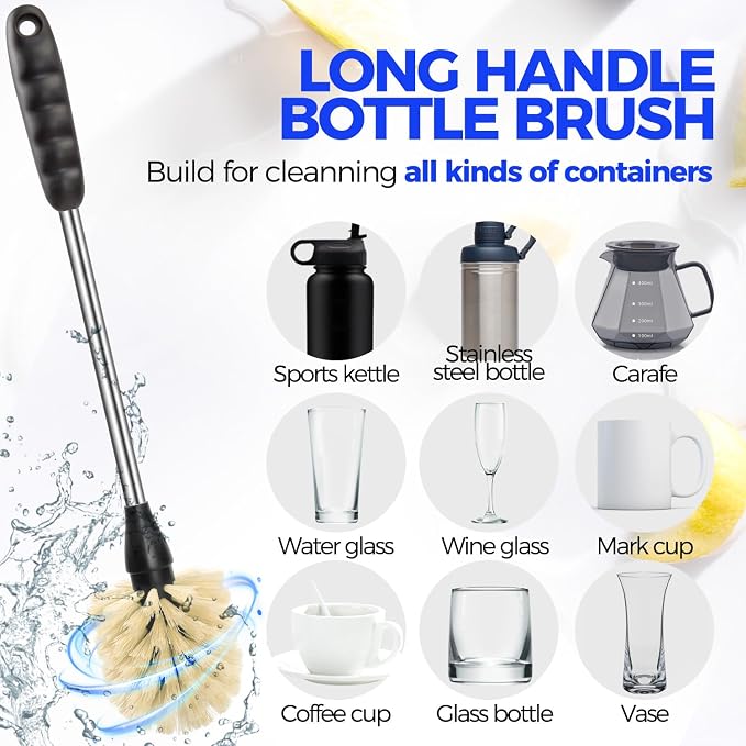 Holikme 6 Pack Bottle Brush 14" Stainless Steel Straw Cleaner Brush,Yellow | Bottle Cleaner Brush, 3 Straw, Bottle Cleaning Brush for Water Bottle, Baby Bottle Brush, Antistatic Brushes