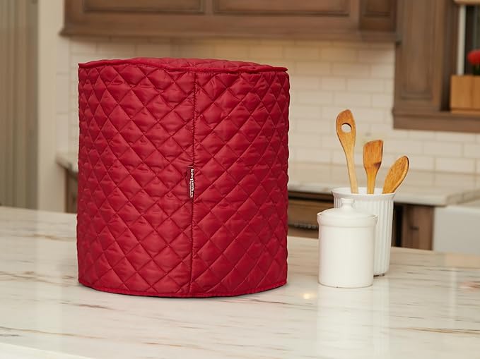 Covermates Keepsakes Round Appliance Cover – Quilted Kitchen Appliance Cover for Countertop Storage – Dust Protection – Stain Resistant – Washable – Slip-On Appliance Design, Red