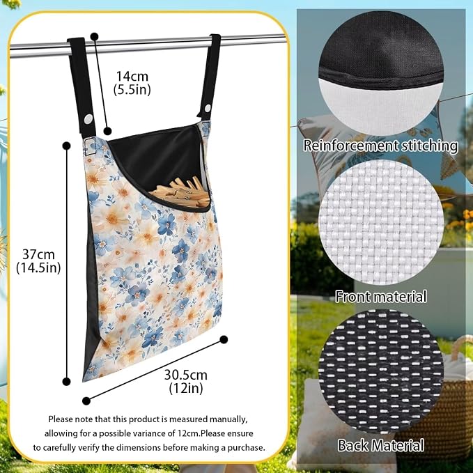 Floral Clothespin Holder Clothespin Storage with Hanger Hook Space-Saving Clothespin Holder Indoor and Outdoor Clothespin Organizer Clothespin Bag for Strategic Clothesline Access