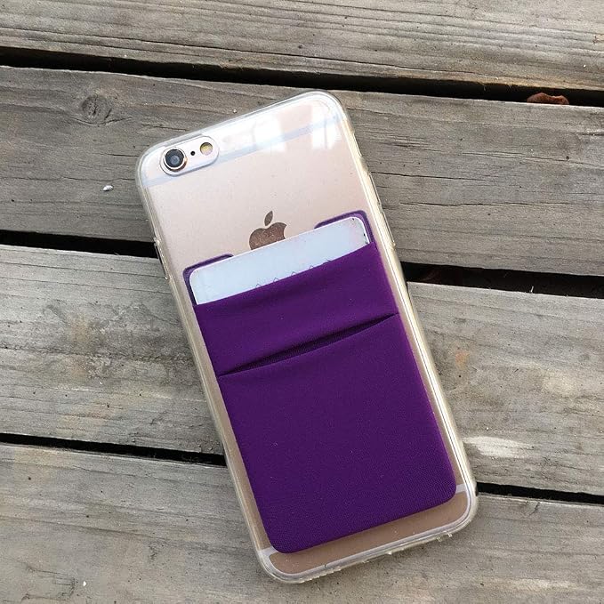 2Pack Adhesive Phone Pocket,Cell Phone Stick On Card Wallet,Credit Cards/ID Card Holder(Double Secure) with Sticker for Back of iPhone,Android and All Smartphones-Black&Purple
