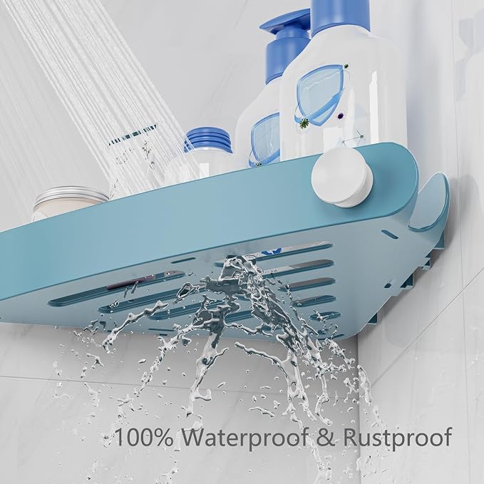 Sotfamily Plastic Shower Caddy Corner (for 90° Only), 4 Pack, Light Blue | Adhesive Corner Shower Shelves for Bathroom Organizers and Storage, Bathroom Decor, No Drill, Rust Free