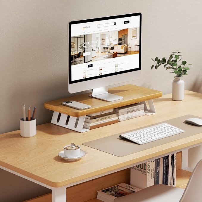 Monitor Stand - 24 Inch Wood Monitor Stand Riser, 220 Pounds Load Capacity Desk Monitor Riser for Laptop/PC/Printer, Desktop Stands Organizer for Home Office