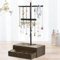 Meangood Jewelry Organizer Stand, 3-Tier Necklace Holder Jewelry Tree with Wooden Storage Drawer Box for Necklace Bracelet Earring Ring, Walnut