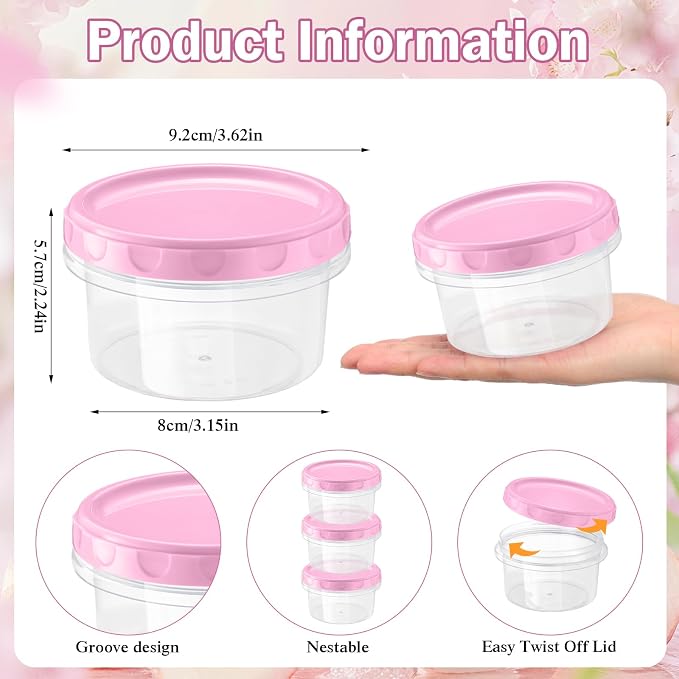 Sieral 16 Pack 8 oz Freezer Containers with Lids Reusable Deli Freezer Storage Containers Stackable Plastic Thick Twist Top Jars for Takeout Food Round Wide Mouth Lunch Snack (Pink)
