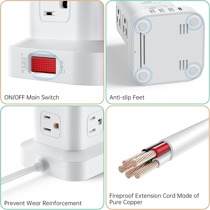 Tower Surge Protector Power Strip with 12 Outlets 4 USB (1 USB C), 6.5Feet Extension Cord with Multiple Outlets, Charging Station, Power Strip Tower, Office Desk Supplies (2 Pack)