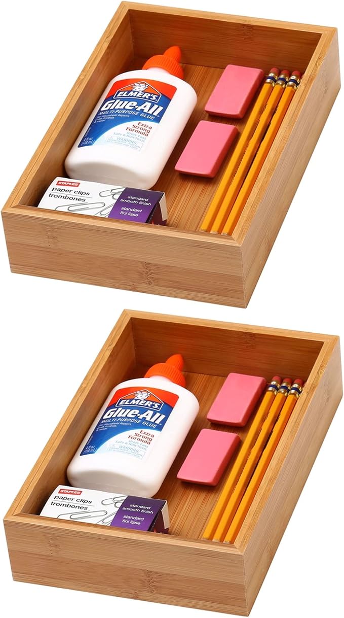 YBM Home Bamboo Drawer Organizer Storage Box for Kitchen Drawer, Junk Drawer, Office, Bedroom, Children Room, Craft, Sewing, and Bathroom, 6 Pack 6x9x2 inch