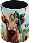 Faux Leather Pen Holder for Desk, Pencil Organizer Highland Cow Sunflower Pen Cup Desk Decor Makeup Brush Holder Storage for Office Home