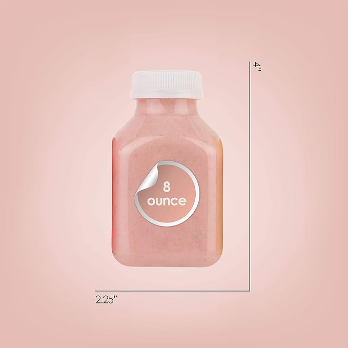 Diplastible Disposable Plastic Juice Bottles-8 Oz with Lids | 12 Pack | for Water, Orange Apple Lemon Juicing, Smoothies, Milk, Reusable, BPA Free, Tamper-Proof Caps, Catering, Takeout