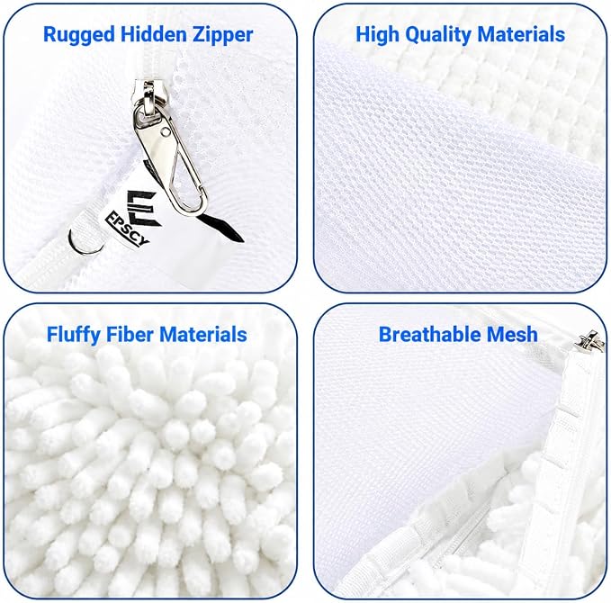 EPSCY Shoe Washing Machine Bags - Reusable Sneaker Laundry Shoe Bag with 360° Deep Clean Mesh - Self Locking Zipper, Noise Reduction Washing Bag Fits All Shoes Sizes and Types - White, Pack of 2