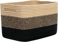 Storage Baskets for Organizing, 14 x 10 x 9” Closet Shelf Woven Baskets, Square Bins with Handles, Cotton Rope Basket for Clothes, Office, Room, Black+Brown 1Pack