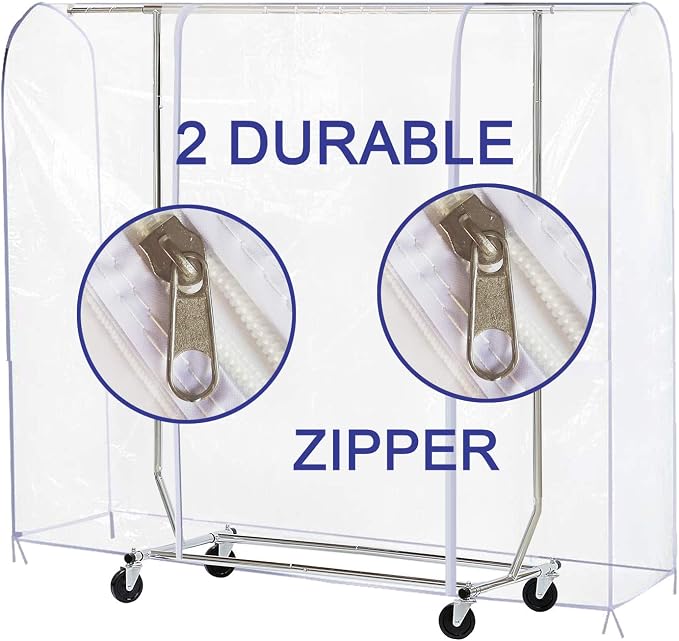 Ruibo Clear Garment Rack Cover Dustproof Clothes Rack Cover with 2 Durable Zipper/Clothing Waterproof Protector (L:71x20x60 inch)