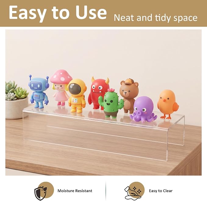 Acrylic Shelf Riser 15x4.7x3 pack of 2, Desktop Rectangular Acrylic Tray Pedestal Stand for Home Décor, Figures, Manga or Other Collectibles, 15x4.7x3 Inch