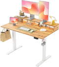 Agilestic 48x24 Inch Electric Standing Desk with Shelf, Height Adjustable Desk with Power Outlets & LED, Sit Stand Up Table with Monitor Stand, Computer Workstation, Light Rustic Brown