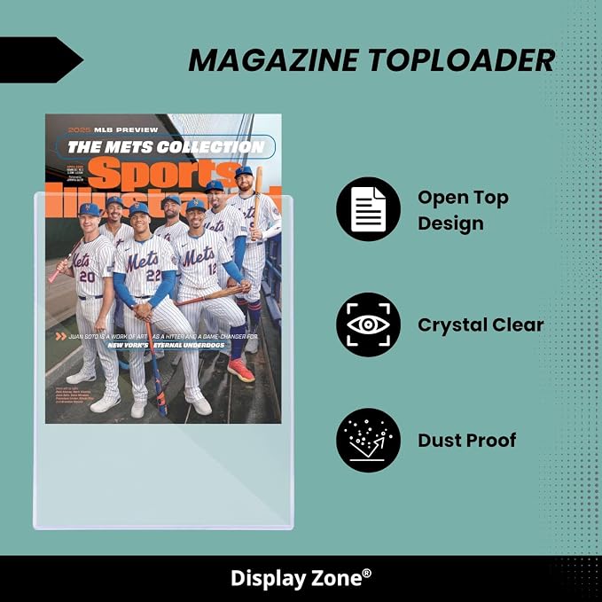 (5 Toploaders) Display Zone Magazine Protector for Collectors Sleeve Covers | Clear Rigid Hard Top Loader Holders - Plastic Display Case 7mm Thick Opening