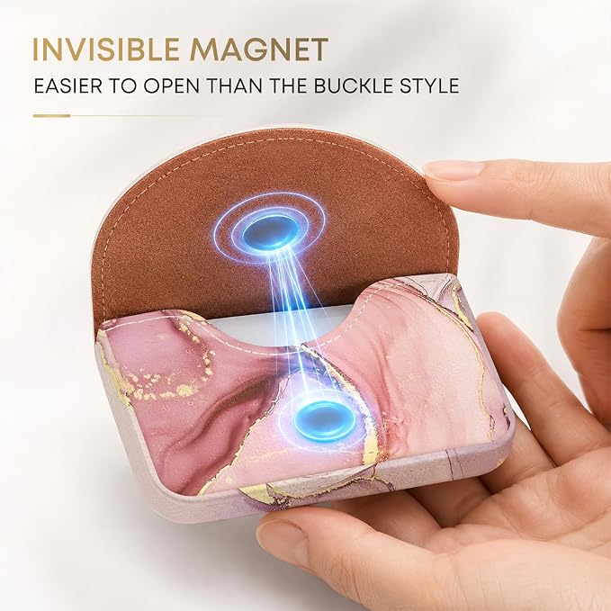 Business Card Holder，PU Leather Business Card Case Wallet Pink Marble | Pocket Travel Name Card Case for Men and Women Gift，Portable Magnetic Business Card Carrier for Purse