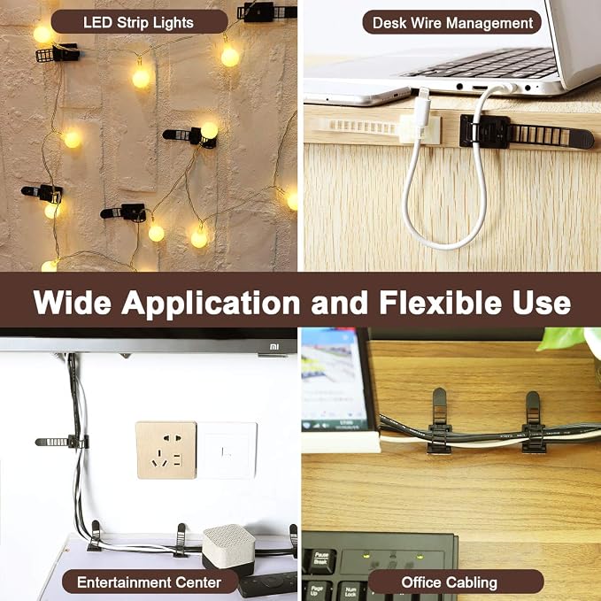 100Pcs Adhesive Cable Management Clips with 50Pcs Zip Ties, Adjustable Nylon Cable Strap Ties Wire Clips Clamps Organizer, Extra Screw & Hole - 3.35 Inch Black