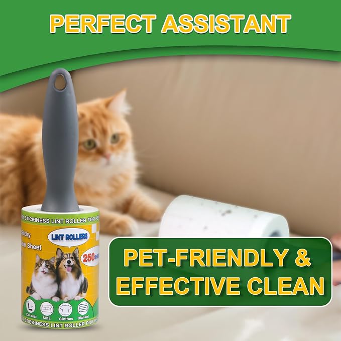 Lint Roller Pet Hair Value Pack of 500 Sheets, Extra Sticky Lint Remover for Dog & Cat Fur, Clothes, Furniture, Couches Reusable Rollers for Fuzz, Fluff & Hair (White, 2 Count / 500 Sheets)