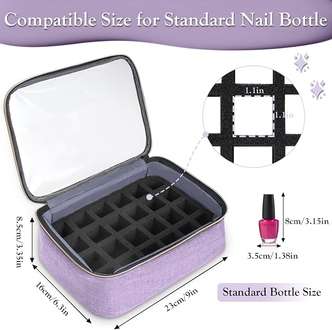 YOREPEK Nail Polish Organizer with 3 Removable Pouches & 72 Slots, Purple | Nail Polish Storage with Multiple Storage Sections for Nail Lamp, Manicure Set, Holds 72 Bottles, Gifts for Manicurist