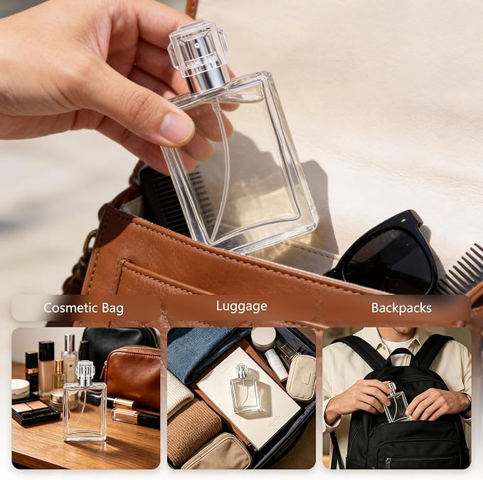 100ml/3.4oz Perfume Spray Bottles | Refillable Glass Perfume Atomizer, Empty Square Clear Glass Cologne Bottles with Fine Mist Spray