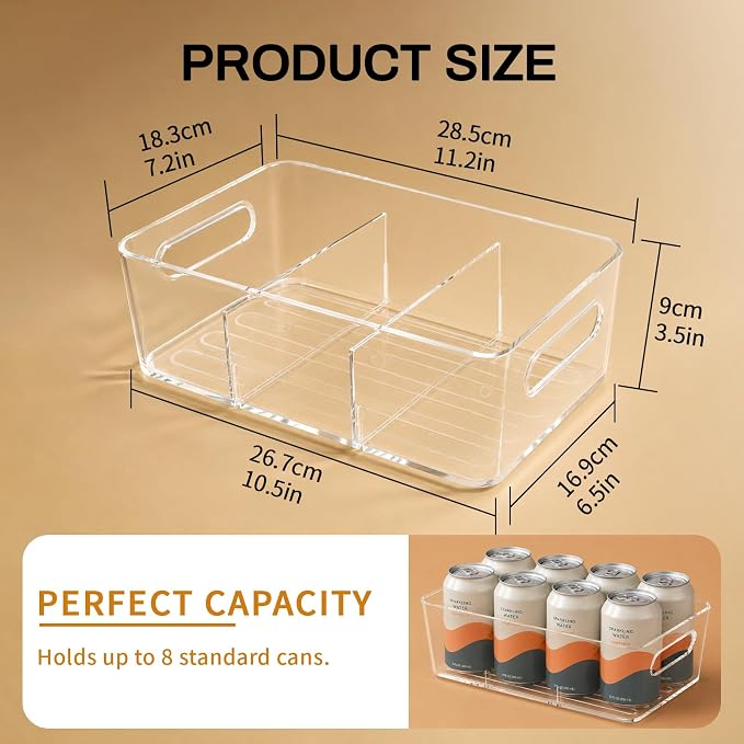 Mpotmiy Pantry Organizers and Storage , 8 Pack Snack Organizer for Pantry Shelf,Food Storage Bins with Divider,Clear Containers for Organizing,Transparent Plastic Basket,Refrigerator and Fridge Bins