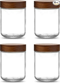 Danmu 16 oz Overnight Oats Containers with Lids,Glass Jars with Lids 4 Pack | Wooden Lid,Mason Jars for Overnight Oats,Meal Prep,Yogurt,Leak-proof,Dishwasher Safe(remove lids),Fridge Safe,Portable