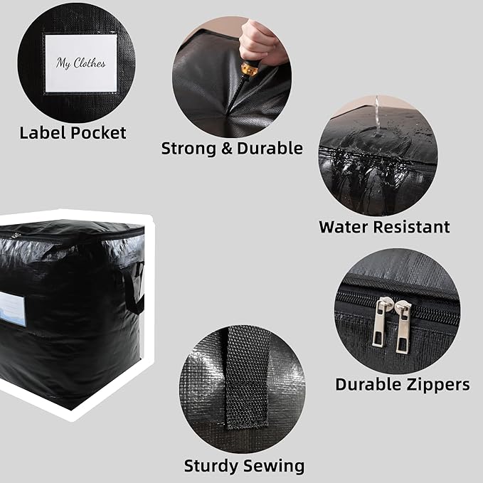6 Pack 91L Storage Bags for Clothes, Moving Bags Heavy Duty Extra Large with Reinforced Handle, Storage Containers for Organizing Bedding, Blanket, Sheets, Pillows, Toys, Christmas Decorations