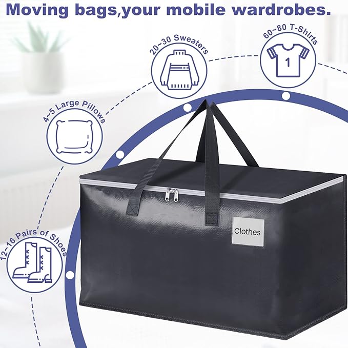 StorageRight Heavy Duty Moving Boxes-Moving Bags with Zipper, Reinforced Handles and Tag Pocket-Collapsible Moving Supplies-Totes for Storage Great for moving, Storage and Travel 93L(Gray-10 Pack)
