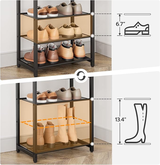 HOOBRO 10 Tier Shoe Rack, Large Capacity Shoe Storage for 18-20 Pairs, Sturdy Metal Shoe Shelf for Closet Entryway, Space Saving Shoe Organizer for Sneakers Heels, Rustic Brown BF40XJ01