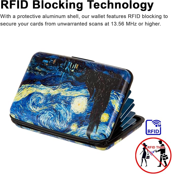 Credit Card Holder for Women Men RFID Blocking Metal Wallet Slim Business Aluminum ID Hard Case (van Gogh The Starry Night)