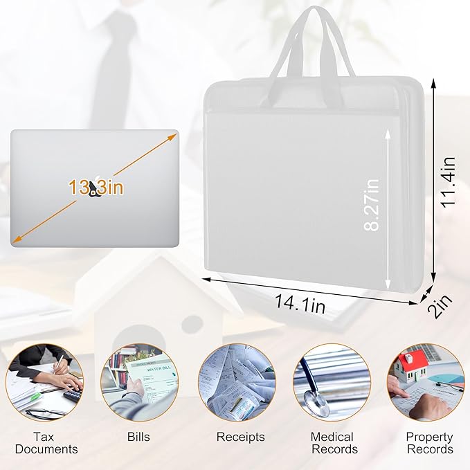 onvvippiv File Organizer Fireproof Expanding Accordion File Folder with Zipper Labels13 Pockets Document Organizer Holder Storage Box Bag for Business Office Receipt Home Travel