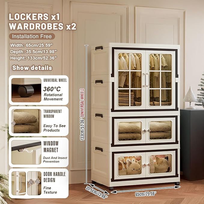 Extra Large Stackable Storage Bins with Lids and Wheels, Stackable Storage drawers, Collapsible Storage Bins with Lids, Closet Organizers and Storage Drawers for Home, Dorm (2+1 Transparent)