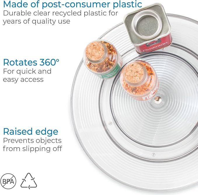 iDesign Linus Lazy Susan Cabinet Turntable - 2-Tier Organizer Tray for Kitchen Pantry or Countertops - 11", Clear