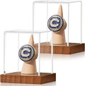 JupDec Championship Ring Display Case 2 Pack, Clear Acrylic Single Ring Holder with Wood Stand Base for Sports Basketball Baseball Fan Souvenirs Military, UV Protection