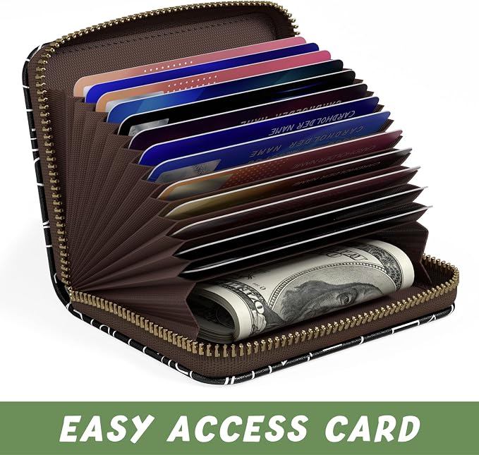 Aiawoxc Credit Card Holder, Small RFID Wallet Slim Leather Card Organizer Case with Zipper and Keychain, Fashion Alphabet