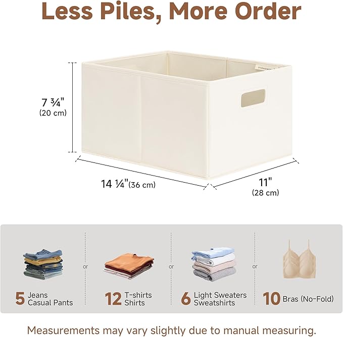 StorageWorks Fabric Storage Bins for Shelves, Closet Organizers and Storage Baskets, Collapsible Storage Bins with Cutout Handles, Large, 2-Pack, Ivory