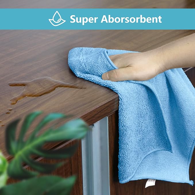 HOMEXCEL Blue Cleaning Rags 5 Pack, Highly Absorbent Microfiber Cleaning Cloth for Kitchen, Lint Free, Scratch-Free, Reusable Microfiber Towels for House, Window and Glass, Cars, 11.5 X11.5 inch