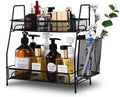 LEMIKKLE 2-Tier Bathroom Countertop Organizer,Skincare, Makeup Countertop Organizers, Kitchen, Bathroom Counter Storage with Small Basket (Black)