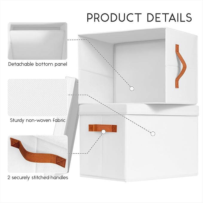 Homsorout Storage Bins with Lids - Large Fabric Closet Bins with Lid, 8 Pack Clothes Organizers and Storage, Collapsible Stackable Cube Basket for Home, Office, Dorm, White