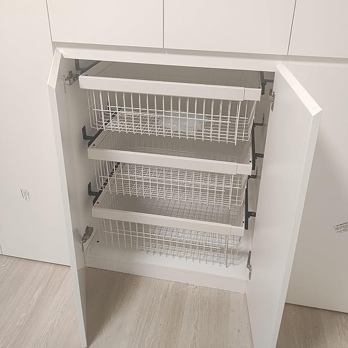 Pull Out Basket Drawer with Runners,Metal Under Shelf Storage Basket,Stackable Storage Bins,Adjustable Width 33-117cm,for Wardrobe Organization(Width 33-45cm)