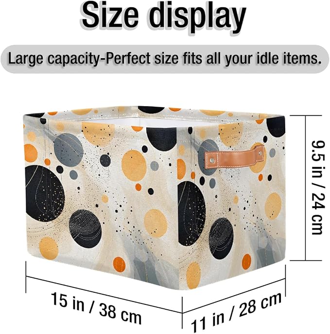 Cube Storage Bins for Shelves, Abstract Colored Dots Collapsible Fabric Toys Storage Basket Box with Handles for Home Office Bedroom Closet