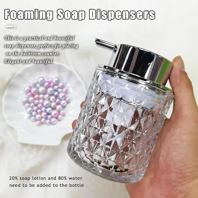 Glass Hand Foaming Soap Dispensers with Silver Pump Refillable Hand Soap Dispenser for Bathroom Kitchen (2Pack-D886+D887)