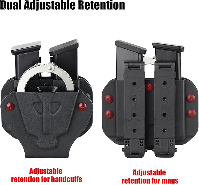 Kydex Handcuff Magazine Combo Holster, Fits 9mm .40 .45 Mags, Belt MOLLE | Compatible with S&W Model 100/ASP/Peerless chained handcuffs; 2-in-1 design saves belt space with secure gear organization