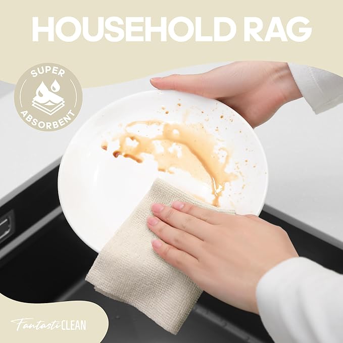 Fantasticlean Microfiber Cleaning Cloth Roll -60 Pack, Tear Away Paperless Towels, 8" x 8", Reusable Washable Rags, for House Kitchen, Pet, Office, Indoor Outdoor, Compact and Portable (Off-White)