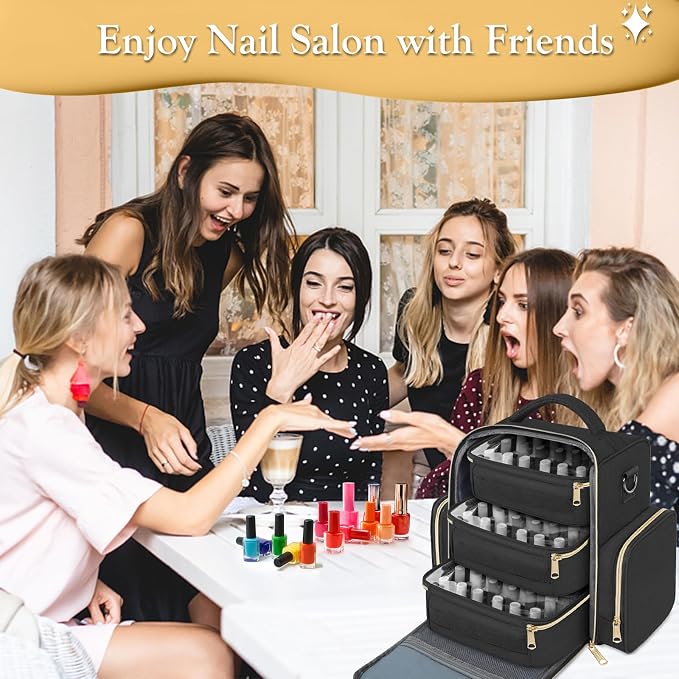 YOREPEK Nail Polish Organizer Holds Up to 72 Bottles (15ml-0.5 fl.oz) | Nail Polish Carrying Case with Zippered Pockets & 3 Removable Pouches for Manicure Tool, Supplies, Nail Lamp, Gifts for Women