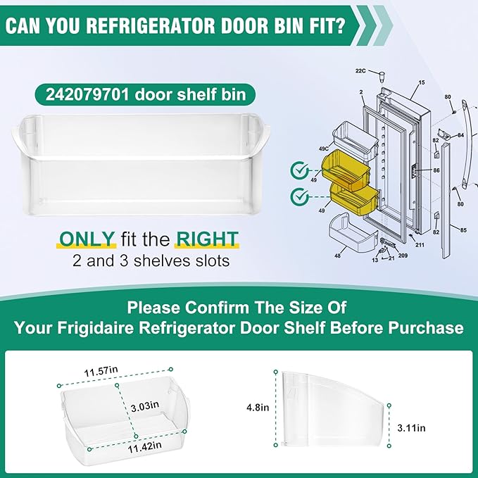 UPGRADED 242079701 Door Bin – Compatible with 242011501 & FGHB2868 | Upgraded replacement for 242011501/503/504, AP5270343 & EAP3497801. Compatible with Frigidaire FGHB2868TF & FFHB2750TS