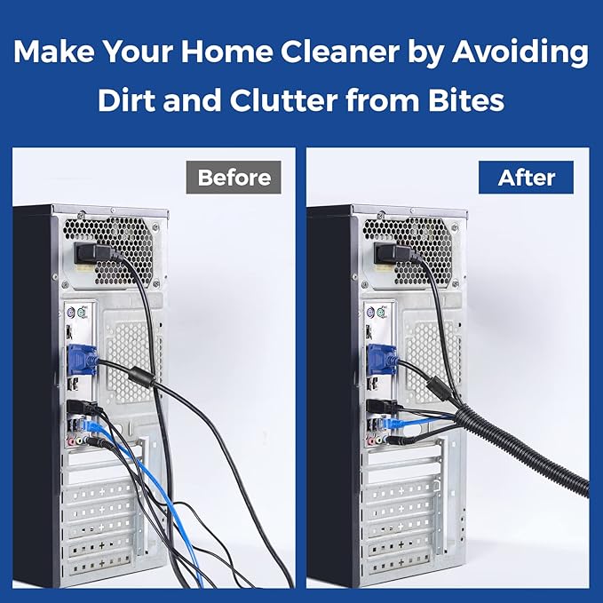Wire Loom 1/2 inch 33ft, Split Loom Cord Protectors from Pets | Wire Protector Tubing, Flexible Wire Conduit, Electrical Cord Cover for Automotive, Black