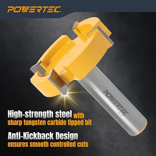 POWERTEC Slab Flattening Router Bit, CNC and Surfacing Router Bit 1/2 Shank, 2" Diameter, 1/2" Cutting Depth, Router Planer Bit - Perfect for Spoilboard Surfacing, Wood Milling Planing - 2PK, 73055-P2