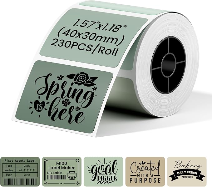 Phomemo Labels- Green Gradient 5 Colors Thermal Labels, 1.57" x 1.18" Self-Adhesive Stickers for M110/M100/M220/M250 Label Printers, 1 Roll 40x30mm Thermal Paper for Candle, Logo, Baking Box, 230 PCS