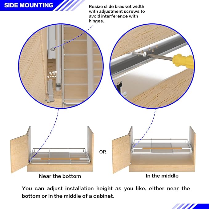 Pull Out Drawer Cabinet Organizer, Expandable Slide Out Storage Shelves - Heavy Duty, Durable and Smooth Slide-Out, 12.3" x 18.3" Wide x 17.3" Deep, 2 Pack